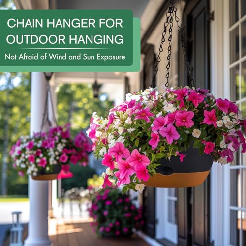 3 Pack 8/10/12 Inch Hanging Planters for Indoor Plants with Self-Watering Includes Hanging Pots for Plants, Outdoor Hanging Flower Pots with Drainage, and 2 Types of Hanging Baskets Hangers (Black) - color: Black, size: 8/10/12inch