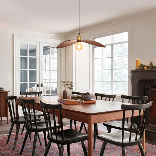 23.6" Wood Pendant Lights, Mid-Century Modern Natural Black Walnut Wood Pendant Light Fixture Hanging Lamp for Kitchen Island, Bedroom, Dining Room, Living Room, Nursery, Entryway, Foyer - size: 23.6" W x 8.3" H