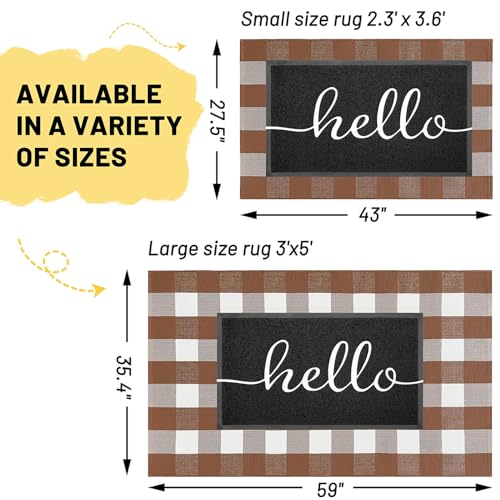 KILOCOCO Buffalo Plaid Checkered Rug 27.5x43 Inches Front Door Mat Outdoor Brown and White Rugs Cotton Washable Front Porch Rug Layered Doormats for Patio Farmhouse Entryway Kitchen Foyer - color: Brown and White, size: 2'4" x 3'7" (Rectangular)