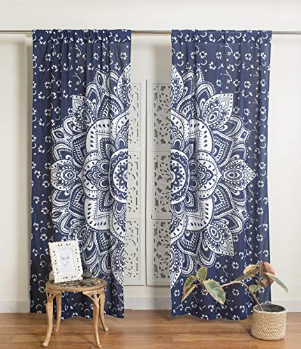 Popular Handicrafts Indian Hippie Bohemian Beautiful Ombre Color Mandala Curtain Panels Blue Silver - color: Blue Silver, size: 38"W x 83"L (Pack of 2)