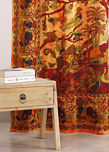 Popular Handicrafts Indian Hippie Bohemian Beautiful- Tree of Life- Tie Dye Mandala Drapery Bedroom Living Room Balcony Curtain Panels - color: Orange, size: 38"W x 83"L (Pack of 2)