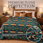 Sacred Thread Aztec Blanket Fleece, Reversible Native American Blanket, Western Throw, Native American Western (Lake Flannel), Queen (79”x95”) - color: Lake Flannel, size: Queen (79”x95”)