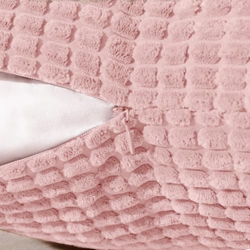 Softalker Throw Pillow Covers 20x20 Inch, Set of 2, Soft Corduroy Boho Stripe Decorative Pillow Cover, Couch Fluffy Pillow Cover for Farmhouse Home Decor Bed Living Room, Pink - color: Yml Pink, size: 20" x 20" (Pack of 2)