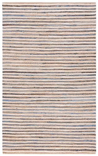 SAFAVIEH Cape Cod Collection Area Rug - 6' x 9', Natural & Blue, Handmade, Braided Design, Ideal for The Living Room, Bedroom, Dining Room (CAP151M-6) - color: Natural/Blue, size: 6' x 9' (Rectangular)
