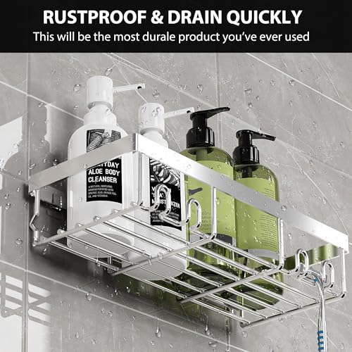 Moforoco Shower Caddy Shelf Organizer Rack, Self Adhesive Black Bathroom Shelves Basket, Home Farmhouse Wall Inside Organization and Storage Decor Rv Accessories, First Camper Apartment Essentials - color: Silver, size: Medium