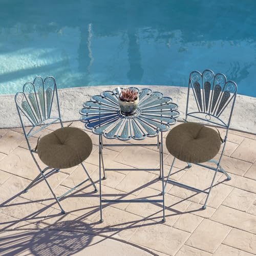 FUNHOME Bistro Chair Cushion with Ties 15"x15"x4", Water Repellent Outdoor Round Chair Cushions Set of 2, Patio Tufted Chair Pads for Home Garden-Brown - color: Brown