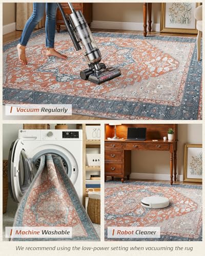 MINIDEAR 2x3 Area Rugs for Entryway, Kitchen, Washable Rug Small Rugs for Bedroom Non Slip Vintage Rug with Floral Print Carpet Mat for Home, Orange - color: Blue-orange, size: 2' x 3' (Rectangular)