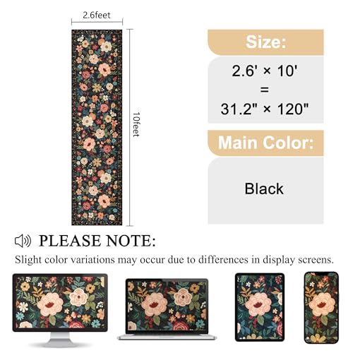 DUKINO Runner Rug for Hallway, 2.6x10 Washable Floral Long Kitchen Rug with Non Slip Backing, Boho Lightweight & Stain Resistant Soft Runners for Indoor Entrance, Laundry, Living Room, Bedroom, Black - color: Black, size: 2'6" x 10' (Rectangular)