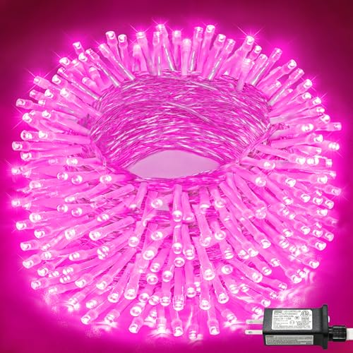 165FT 500 LED Outdoor String Lights, Plug in Christmas Lights Indoor Waterproof, 8 Modes Connectable String Lights for Outside Bedroom Patio Wedding Garden Party Holiday Decorations, Pink - color: Pink, size: 165ft 500LED
