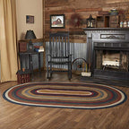 VHC Brands Stratton Primitive Jute Blue Striped Accent Rug Decor Oval w/Floor Pad 60"x96" - size: 60x96