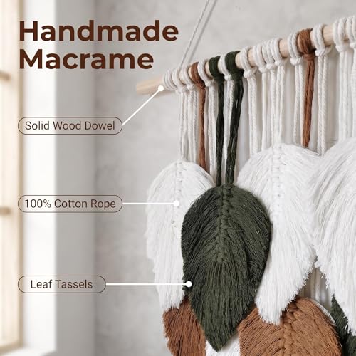 Jditngp Macrame Wall Hanging Leaf Boho Woven Tapestry,Cotton Cord Weave Tassels Home Decorations Modern Bohemian Handmade Leaf Feather Nordic Wall Art Decor for Living Room Bedroom Apartment 23.6"W X 31.5"L - color: brown15