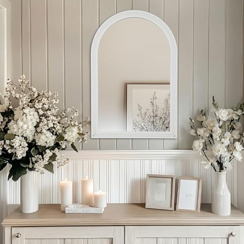Arched Vanity Mirror for Wall, 30"x20" Nautical Theme Boho Rustic Farmhouse Mirror with Wooden Frame, Decorative Rope Mirror for Bathroom, Living Room, Entryway, or Bedroom - size: 30"L x 20"W