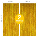 2 Pack 3.2ft x 8.2ft Gold Metallic Foil Curtains, Big Laser Glitter Fringe Rain Curtain Photo Booth Backdrop Tinsel Curtain Streamer for Birthday Wedding Graduations Christmas Event Party Supplies - color: Gold