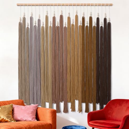 KHOYIME Macrame Wall Hanging Large Boho Home Decor Aesthetic, Bohemian Brown Tassels Tapestry Modern Handmade Artwork Chic Wall Art Decorations for Dining Living Room Bedroom Nursery Office 38.5"x43" - color: Brown