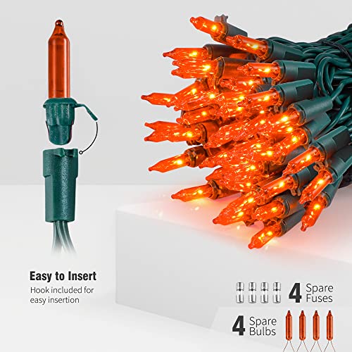 Hopolon Mini Orange Halloween Lights, 2PACk 50 Count Incandescent Christmas String Lights, 13 FT 120 V Xmas Tree Lights for Christmas,Thanksgiving, Patio, Party, Home, Indoor Outdoor Decor, Orange - color: Orange,Green Wire, size: 2PACK, 50 count