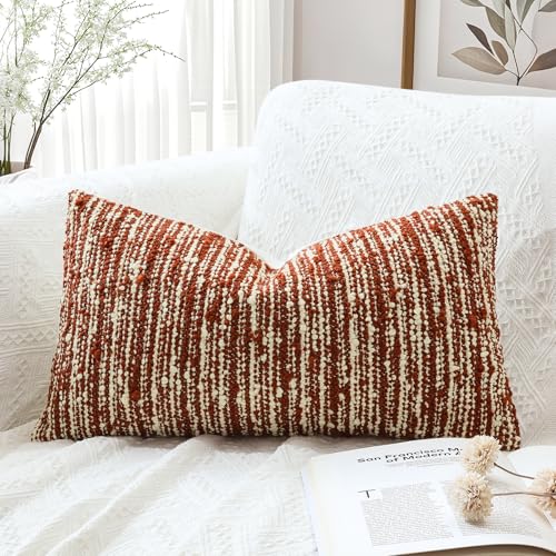 Artscope Lumbar Throw Pillow Cover 12x20 Super Thick Body Pillow Cover Decorative Boucle Textured Morden Neutral Accent Italian Style Pillowcase for Bedroom Living Room Couch Sofa Home Décor-Rust - color: Rust, size: 20" x 12" (Pack of 1)