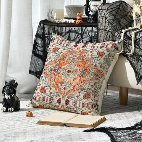 AVOIN colorlife Boho Aesthetic Throw Pillow Cover, 18 x 18 Inch Bohemia Ethnic Style Carpet Pattern Farmhouse Cushion Case for Sofa Couch - size: 18" x 18" (Pack of 1)