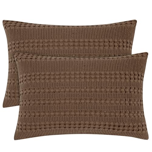 PHF 100% Cotton Waffle Pillow Shams Standard Size, 2 Pack 20" x 26" Soft Skin-Friendly Pillowcases, No Filling, Aesthetic Woven and Breathable Waffle Weave Pillow Case Covers for Bed, Chocolate - color: Chocolate, size: 26" x 20" (Pack of 2)