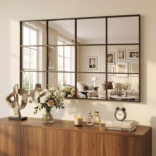 Suidia Wall Mirror, 36" x 60" Window Decorative Mirrors, Metal Framed Wall Decor Wall-Mounted Mirrors for Bedroom, Living Room, Entryway, Bronze - color: Bronze, size: 60"L x 36"W