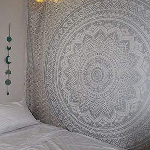Popular Handicrafts Tapestry Wall Hanging Hippie Ombre Mandala Bohemian Hippy Metallic Shine Intricate Indian Tapestries Bedspread 54 x 82 Inches (140cm x 210cm) Silver - color: Silver, size: 82"L x 54"W