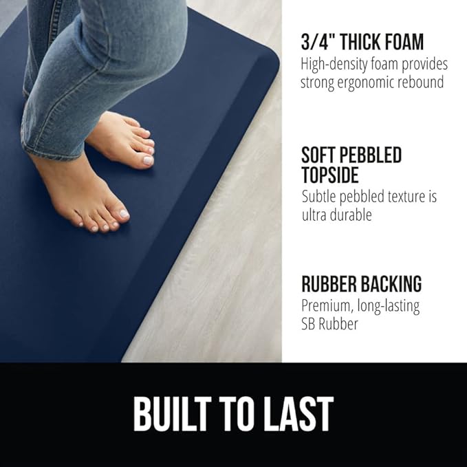 GORILLA GRIP Comfortable Cushioned Kitchen Mats for Floor, 39x20, Waterproof and Stain Resistant Soft Top, 3/4 Inch Thick Ergonomic Standing Desk Anti Fatigue Mat, Foam Supports Ankles and Feet, Navy