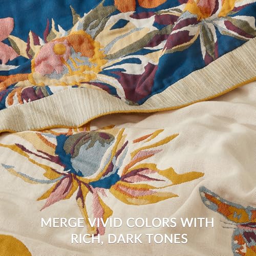Bailix Boho Throw Blanket for Couch Sofa Bed, 100% Cotton Woven Quilt with Tassel 60”x80”, Super Soft Muslin Blanket with Floral Printed, Decorative Reversible Bed Blanket/Cover for All Seasons - color: F - Boho Floral, size: Twin-60" X 80"