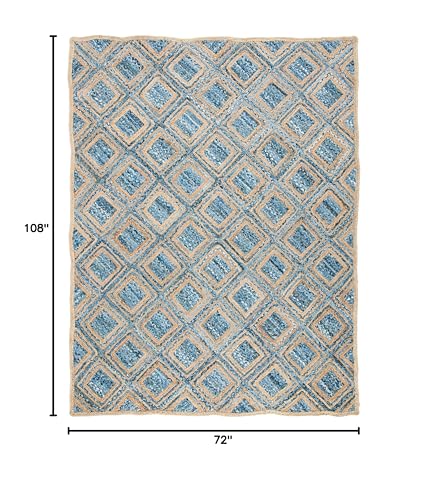 SAFAVIEH Cape Cod Collection Area Rug - 6' x 9', Natural & Blue, Handmade Flat Weave Diamond Braided Jute & Denim, Ideal for High Traffic Areas in Living Room, Bedroom (CAP354A) - color: Natural/Blue, size: 6' x 9' (Rectangular)