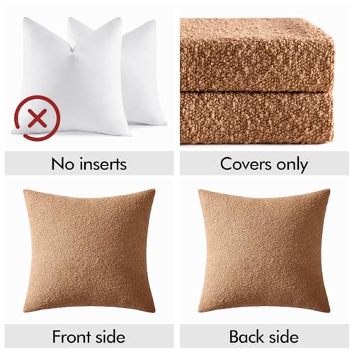 EMEMA Pack of 2, 18 x 18 Inch, Textured Boucle Throw Pillow Covers Cozy Soft Accent Solid Cushion Cases Decorative Brown Pillowcases for Couch Sofa Chair Bedroom Living Room Home Decor - color: Brown, size: 18" x 18" (Pack of 2)
