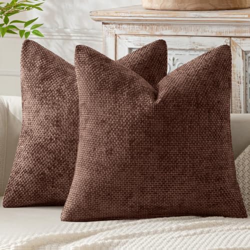 MIULEE Pack of 2 Fall Couch Throw Pillow Covers 18x18 Inch Beaver Fur Modern Boho Accent Decorative Pillow Covers Soft Chenille Farmhouse Cushion Covers for Home Decor Bed Sofa Living Room - color: Beaver Fur, size: 18" x 18" (Pack of 2)