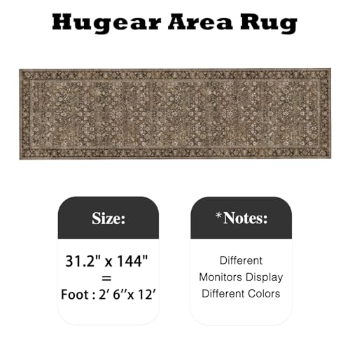 HUGEAR 2'6''x12 Runner Rug Machine Washable Brown Hallway Area Rug Indoor Accent Rug Floral Low Pile Carpet Soft Throw Rug Bedroom Living Room Office Dining Room Kitchen Laundry Room Non Slip - color: Floral | Brown, size: 2'6" x 12' (Runner)