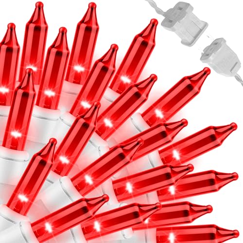 LAMPHOME RED Christmas Lights Set 100 Count 19.6 Feet Incandescent Bulb Mini String Lights for Indoor Christmas Tree Garland Birthday Wedding Party Festival Decoration, White Wire - color: Red-White Wire