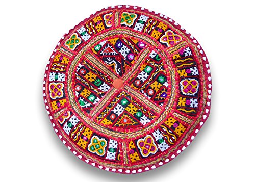 The Harry Creations Decorative Patchwork Comfortable Indian Ottoman Ethnic Cotton Cushion Bean Bag Designs Floor Embroidered Pouf Cover (Gujrat-Kutch, 14"x22") - color: Gujrat-kutch, size: 14"x22"