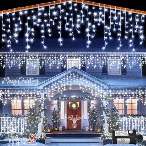 Icicle lights Outdoor - 33ft Christmas Lights with 400LED 75 Drops 8 Modes, Plug in Curtain String Lights Waterproof for Holiday Wedding Party Home Garden Bedroom Indoor Outdoor Decoration, Cool White - color: Cool White, size: 400LED/33ft