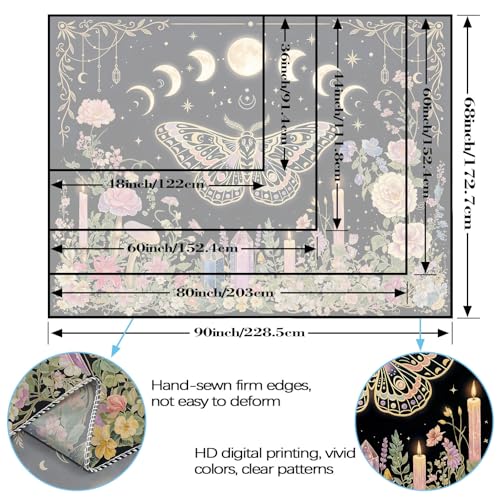 Haibimen Butterfly Tapestry Wall Hanging Moon Phases Floral Candle Crystal Black and Pink Tapestries for Bedroom Aesthetic Wallpaper Decor for Living Room, Dorm (Black 3, 80''×60'') - color: Black 3, size: 80''×60''