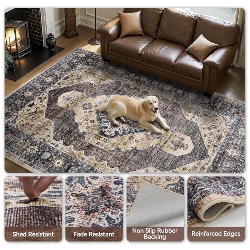 Engiw-8x10 Area Rugs for Living Room Rug Carpet Bedroom Rug Machine Washable Dining Room Rugs Carpet Neutral Farmhouse Vintage Brown Taupe - color: Brown/Taupe, size: 8' x 10' (Rectangular)