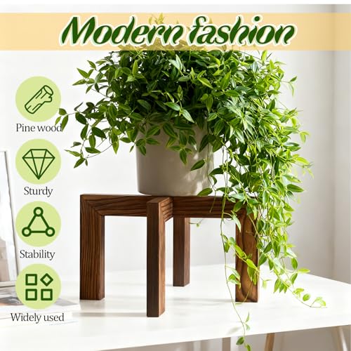2 Pack Wood Plant Stand, Indoor Outdoor Sturdy Brown Flower Pot Holder Modern Plant Shelf Rattan Flower Plants Stool Elegant Home Decor for 5-18 Inch Pots Patio Variety Pots Easy Assembly