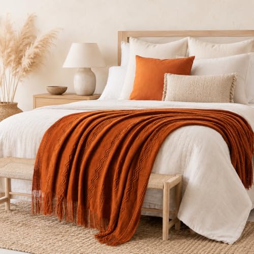 BATTILO HOME Fall Decor Caramel Throw Blanket for Couch, Rust Orange Throw Blanket for Bed, Decorative Fall Throw for Sofa, 50"x60" - color: Caramel, size: 50 x 60 in.