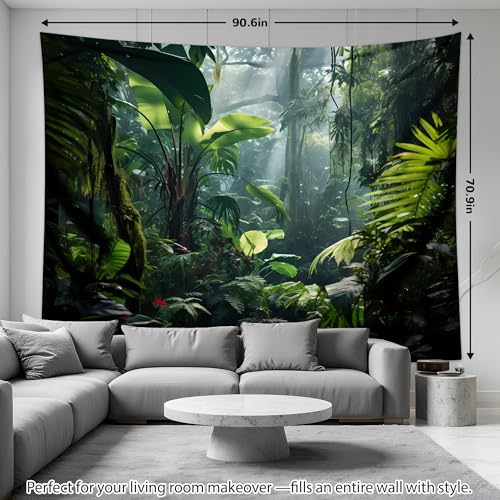 QGHOT Jungle Tapestry Wall Hanging Tropical Rainforest Backdrop Green Palm Leaves Tapestry Extra Large Forest Wall Art for Bedroom Living Room Office Decor 90x70in - size: 70.9"L x 90.6"W