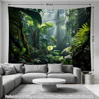 QGHOT Jungle Tapestry Wall Hanging Tropical Rainforest Backdrop Green Palm Leaves Tapestry Extra Large Forest Wall Art for Bedroom Living Room Office Decor 90x70in - size: 70.9"L x 90.6"W