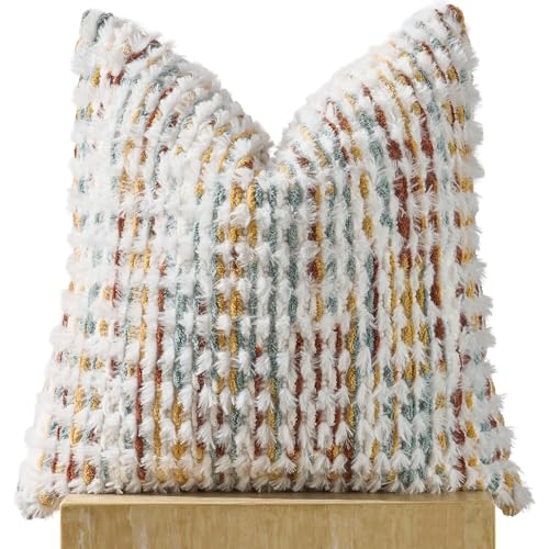 AmHoo Boho Chenille Pillow Cover Decorative Tufted Pillowcase for Couch Bed Sofa Bedroom Living Room Modern 18 x 18-Inch Brown White - color: Brown White, size: 18" x 18" (Pack of 1)