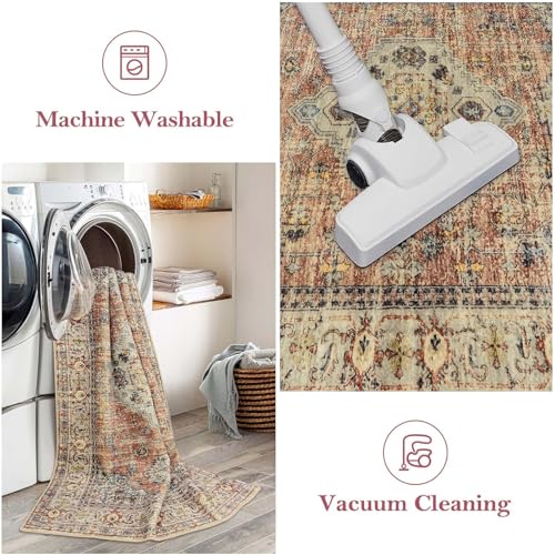 Lahome Oriental 2x3 Washable Rugs for Entryway, Soft Door Mat Indoor Entrance Small Kitchen Rugs Non Slip Ultra-Thin, Vintage Carpet for Bedroom Bathroom Eleanor, Peach/Orange - color: Terracotta, size: 2' x 3' (Rectangular)