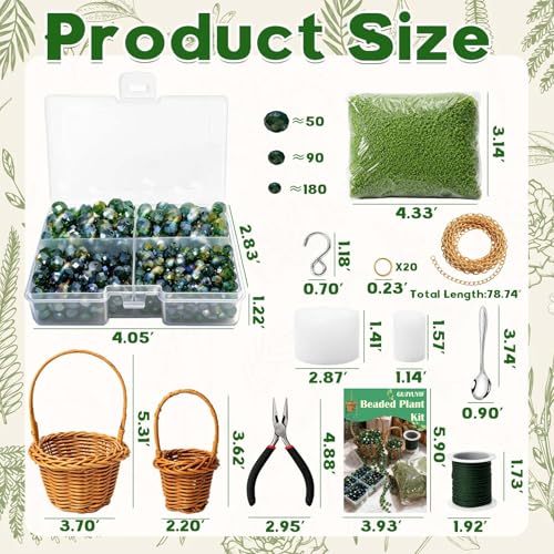 GUJYUYIF Green Glass Beads for Plant Making, Hanging Suncatchers Beading Kit for Jewelry Making DIY Craft Kit Plants Lover Gifts - color: Green