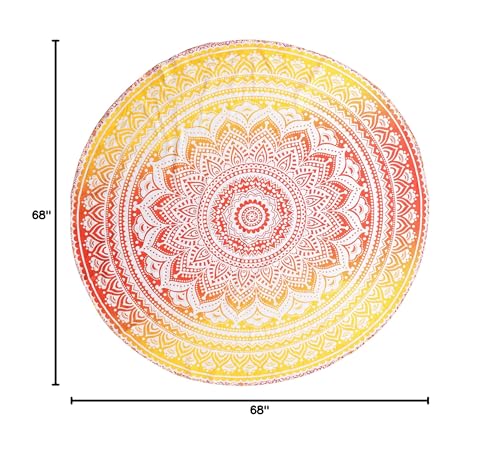 Popular Handicrafts Round Tapestry Wall Hanging Ombre Hippie Mandala Bohemian Hippy Intricate Indian Tapestries Tablecloth 68 Inches (173cm) Black Grey & Yellow - color: Black Grey and Yellow
