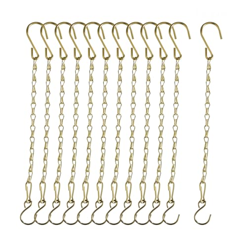 Chain for Hanging Plants,11 Inch Gold Hanging Chain, Small Hanging Basket Chain Kits with Hooks for Bird Feeder Hanging Basket Extender Porch Wind Chime (Gold, 11 Inch-12PCS) - color: Gold, size: 11 Inch-12PCS