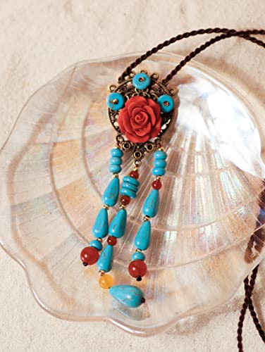 MINACHI Vintage Bohemian Colorful Ceramic Bead Antique Flower Y Necklace, Vintage Boho Hippie Statement Jewelry Gift for Women - color: S08
