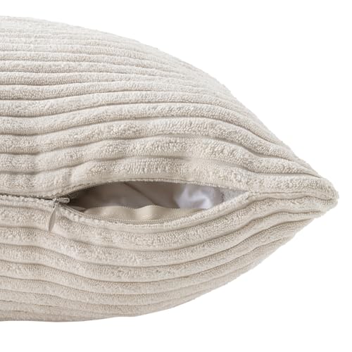 Volcanics Set of 4 Beige Cream Corduroy Decorative Couch Throw Pillow Covers 18x18 Inch, Modern Double-Sided Striped Cushion Cases, Soft Boho Square Accent Pillow Covers, Mix and Match for Home Decor - color: Beige, size: 18" x 18" (Pack of 4)