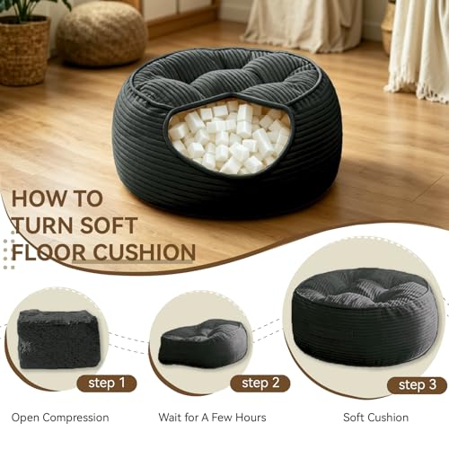 11" Washable Round Floor Pillow for Adults Thick Meditation Cushion for Sitting Large Yoga Pillows on Floor Ottoman to Elevate Leg for Tatami Living Room, 22x22 Inch, Dark Gray - color: Dark Gray