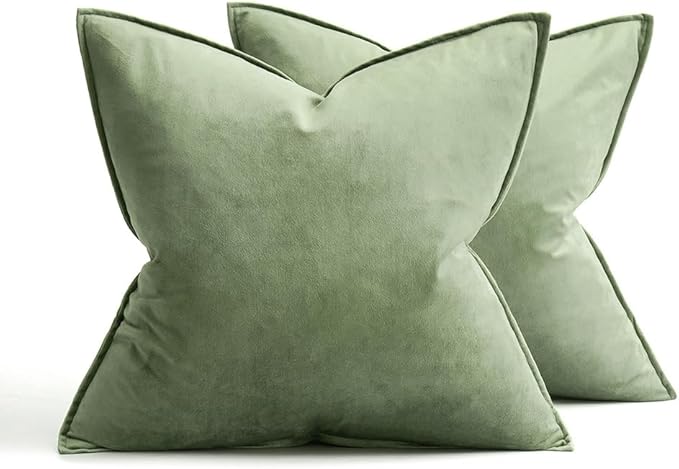 MIULEE Sage Green Velvet Throw Pillow Covers 18x18 Soft Decorative Solid Square Cushion Cases Pack of 2 Modern Luxury Home Decor for Couch, Sofa, Bedroom