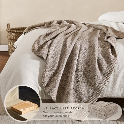 WDCOZY Taupe Melange Throw Blanket for Couch Bed Travel Camping, Reversible Super Soft Plush Knitted Blanket, Lightweight Cozy Fuzzy Fluffy Warm Throw, Textured Blanket for Home Decor, Tan 50"x60" - color: Taupe, size: Throw (50" x 60")