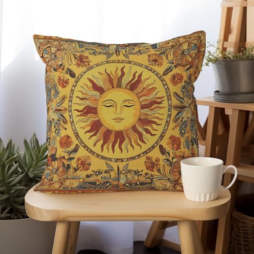 YOU FOUND ME Vintage Boho Sun Design Throw Pillow Cover Home Decor, Mystic Sun Goddess Art Decor Pillowcase Cushion Cover for Bed Sofa Living Room, Indoor and Outdoor 18x18inch (Moon) - color: Moon